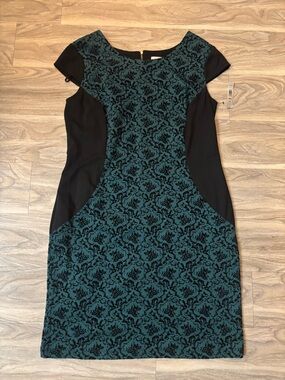 Aa Studio Teal and Black Cap Sleeve Sheath Dress